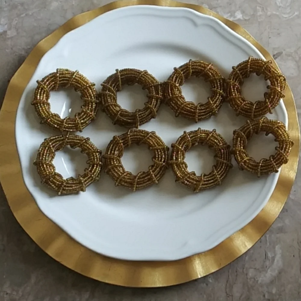 Lot 8 Napkins rings‎ gold beaded dinner holidays